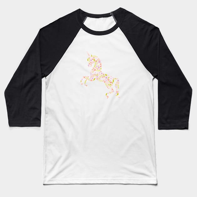 Floral Unicorn in Pink + Purple Baseball T-Shirt by latheandquill